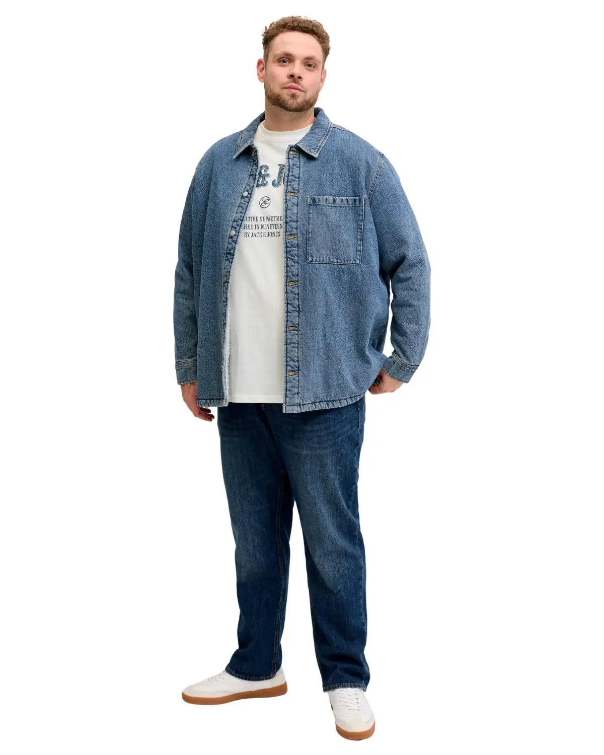 Velké pánské tričko s krátkým rukávem s nápisy Jack &amp; Jones 12294518 bílé