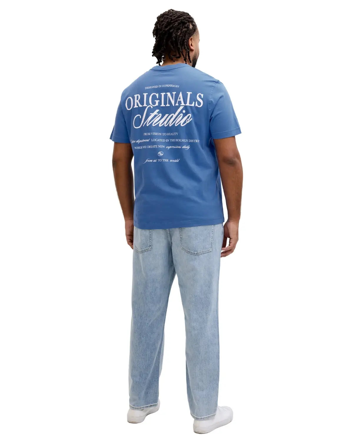 Velké pánské tričko s krátkým rukávem s potiskem na zádech Jack &amp; Jones 12288197 modré