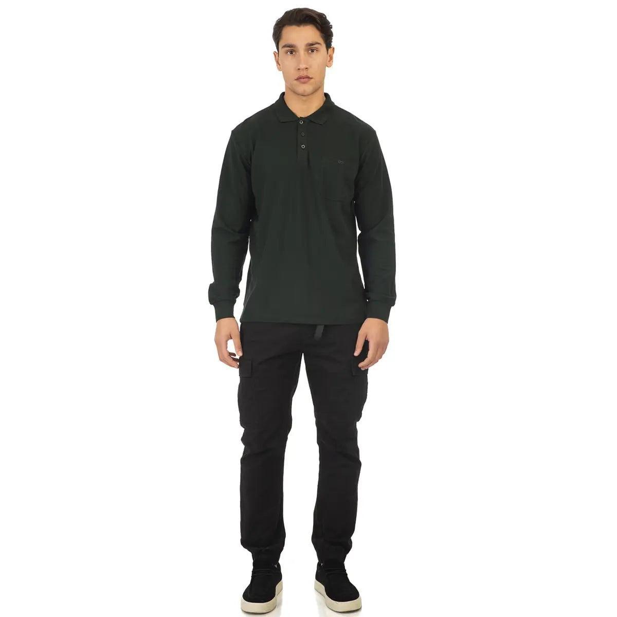 Duża męska koszulka polo z długim rękawem Double Urban Outfitters PS-3031LS ciemnozielona