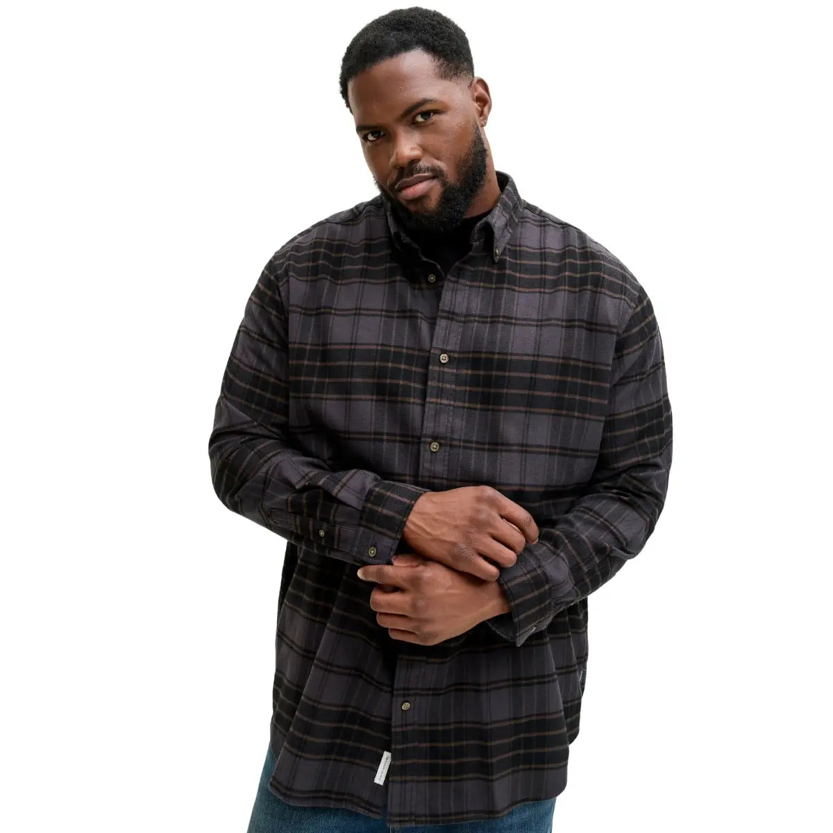 Duża męska koszula flanelowa w kartę długi rękaw Jack &amp; Jones 12287627 czarno-szara