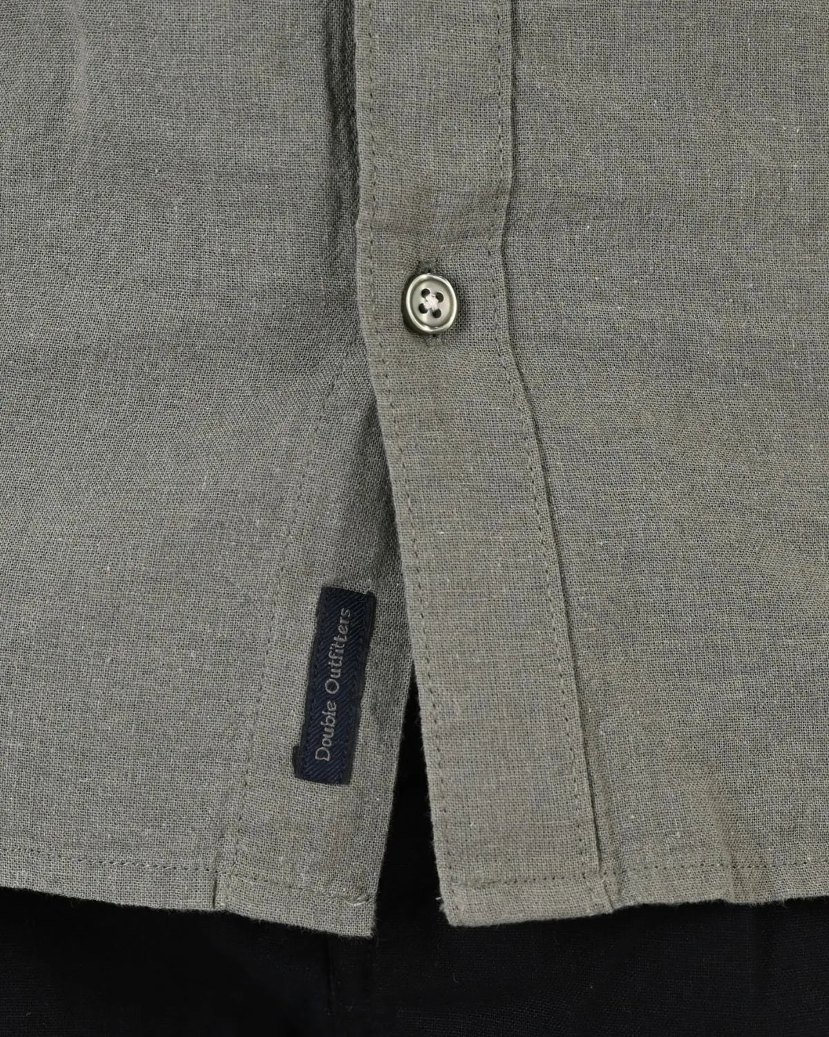 Pánská lněná košile s krátkým rukávem stojáčkem velká velikost Double GS-5194 khaki