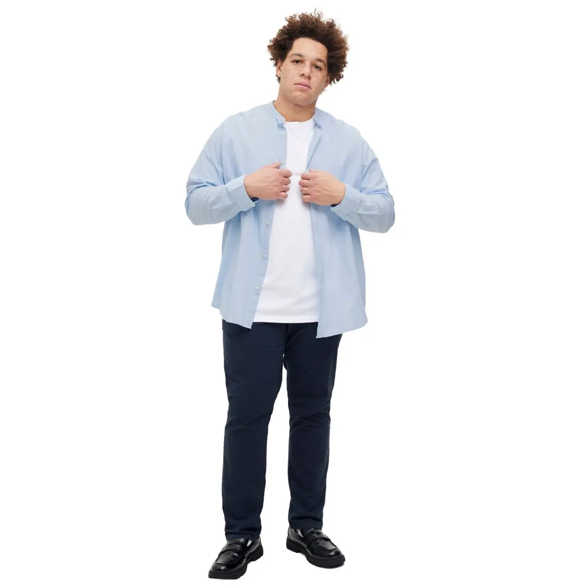 Duża męska koszula długi rękaw gładka lniana Jack &amp; Jones 12270008 błękitna
