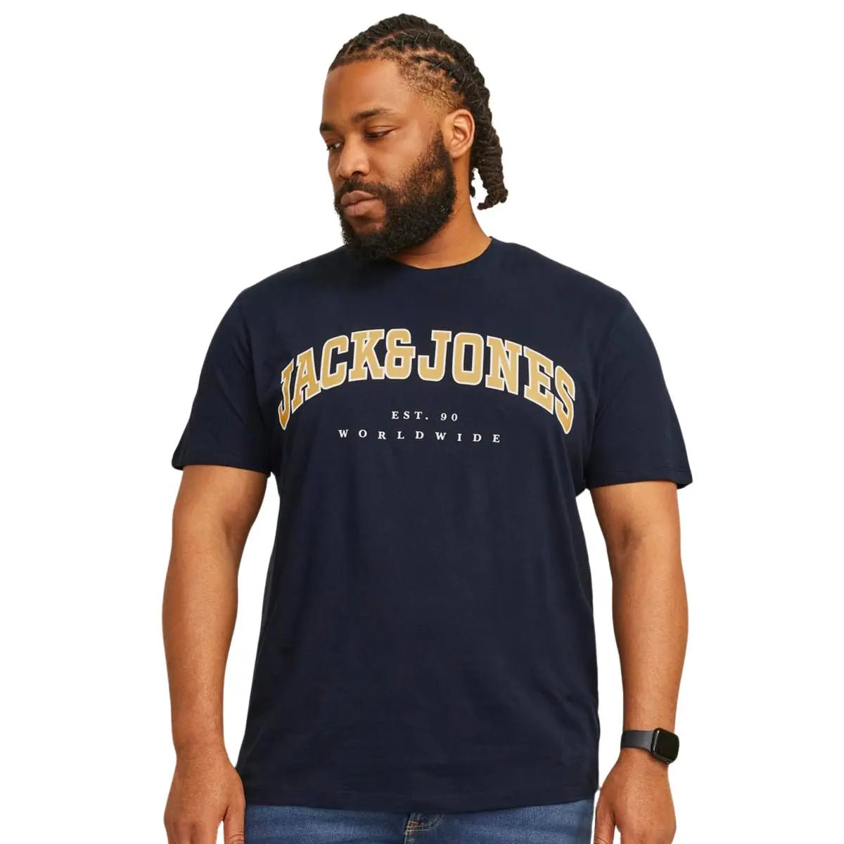 Velké pánské bavlněné tričko s nápisy Jack &amp; Jones 12258871 tmavě modré