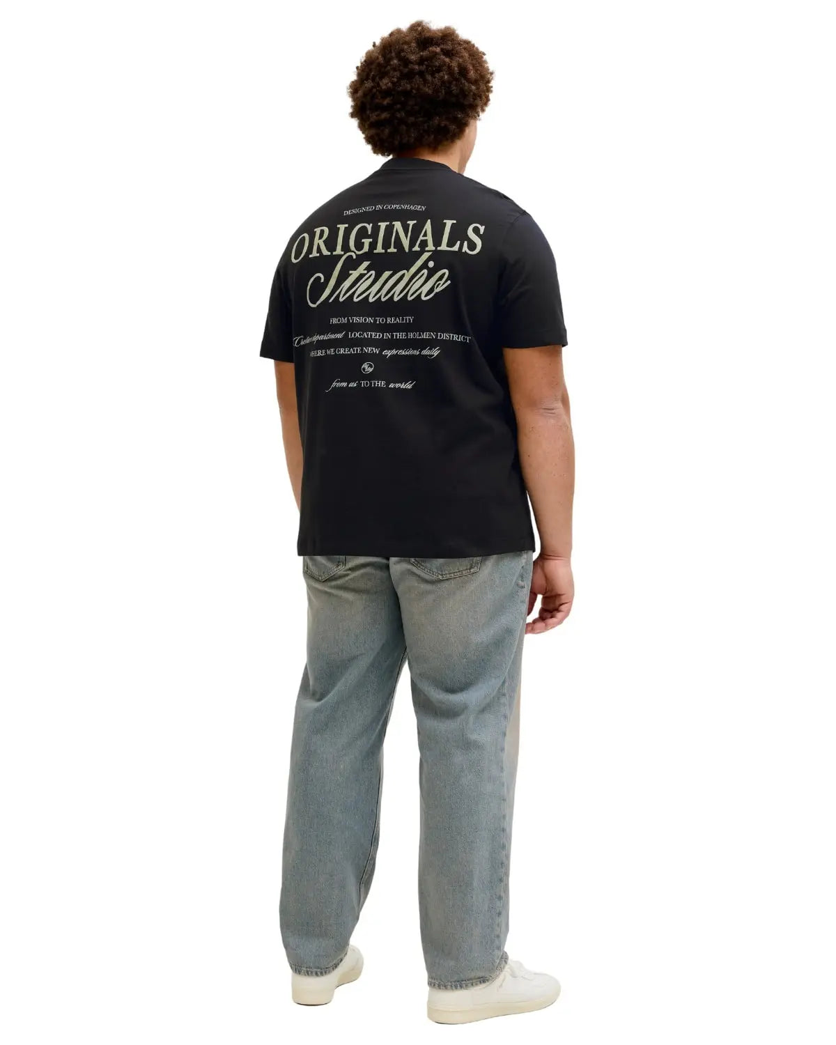 Velké pánské tričko s krátkým rukávem s potiskem na zádech Jack &amp; Jones 12288197 černé