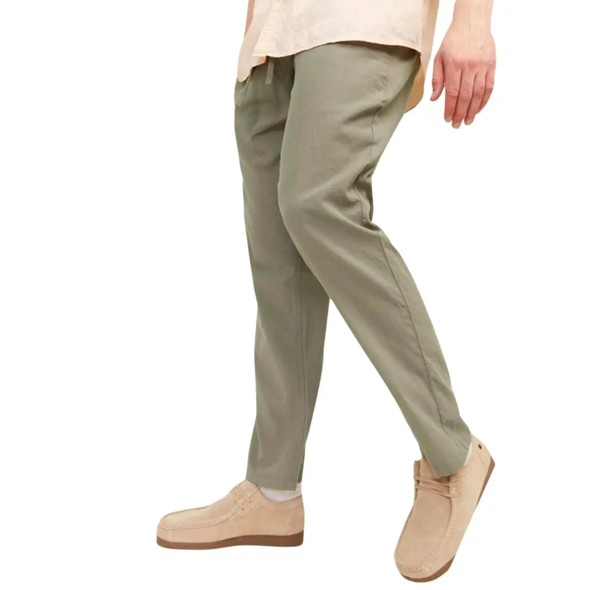 Velké pánské kalhoty s příměsí lnu, gumou a šňůrkami v pase Jack &amp; Jones 12239548 khaki