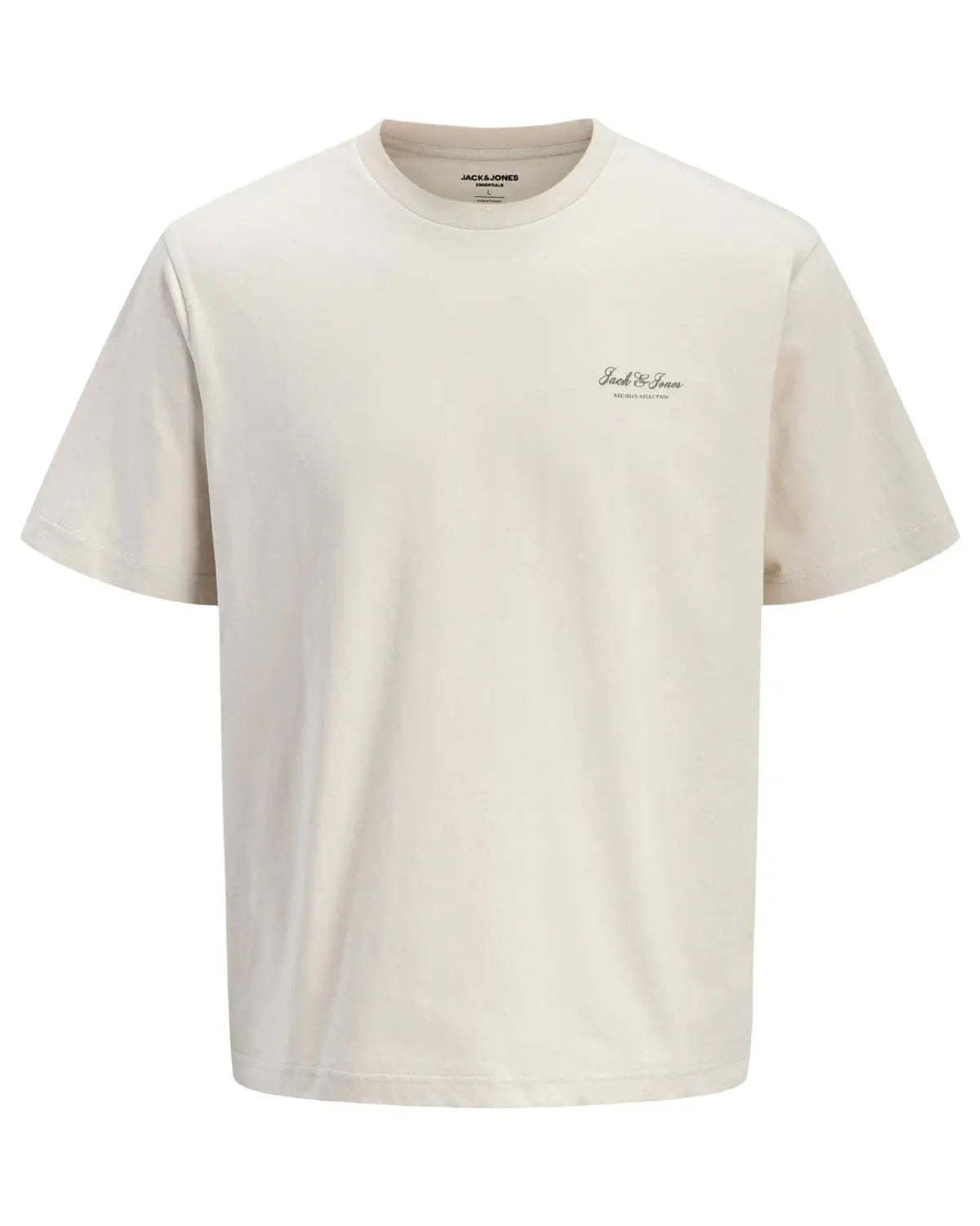 Velké pánské tričko s krátkým rukávem s jemným nápisem Jack &amp; Jones 12289683 béžové