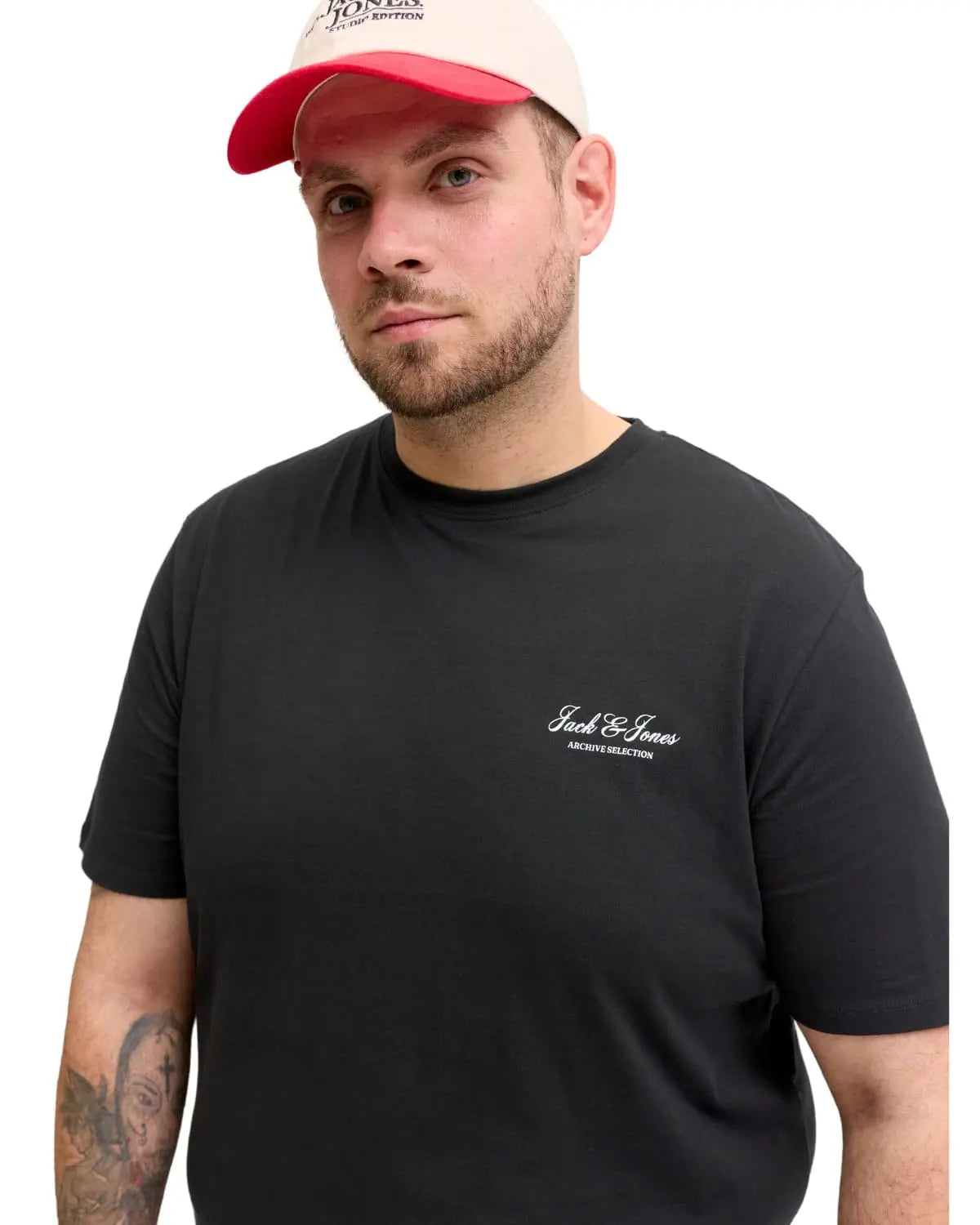 Velké pánské tričko s krátkým rukávem s jemným nápisem Jack &amp; Jones 12289683 černé