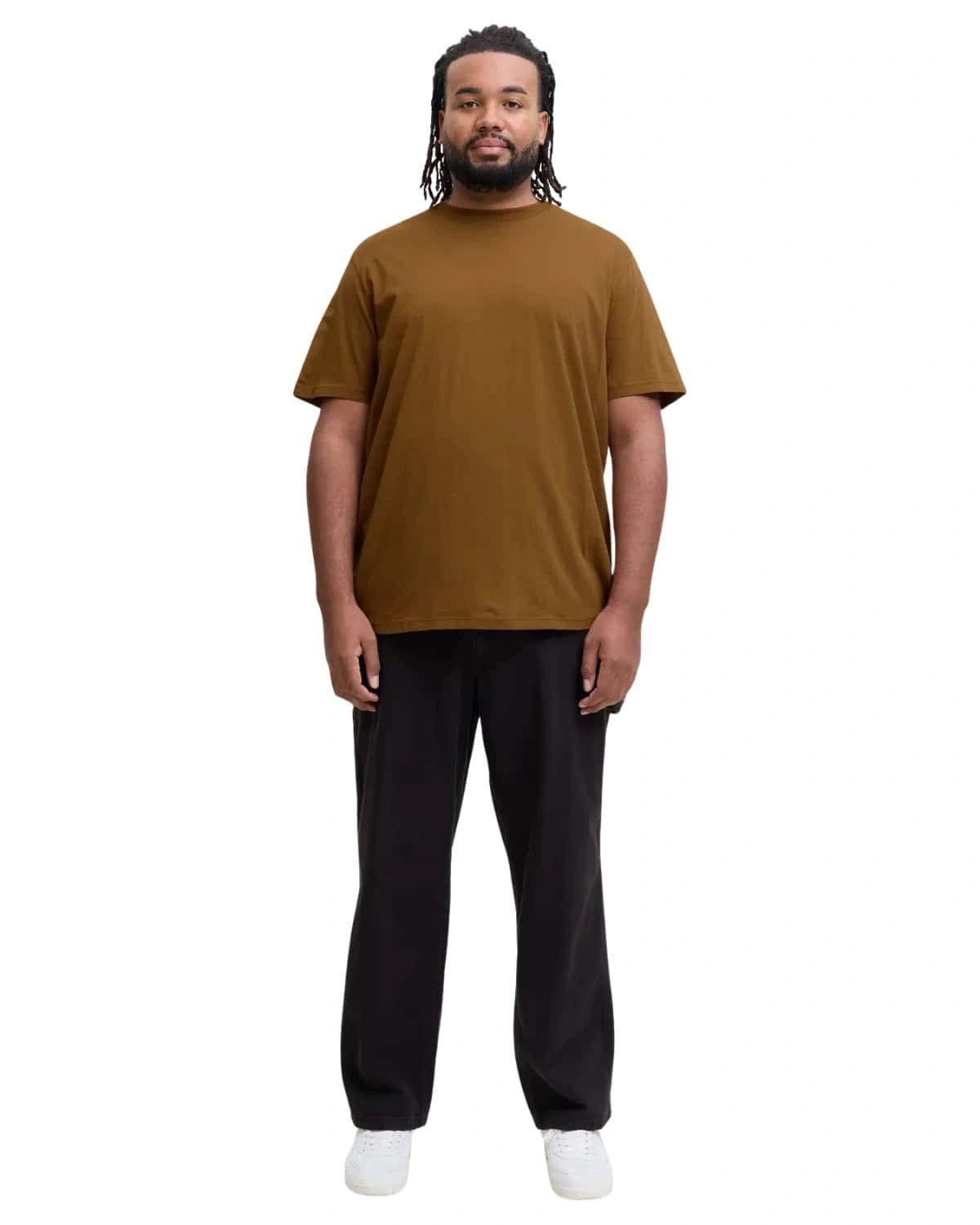 Pánské velké hladké tričko Jack &amp; Jones s krátkým rukávem 12250623 světle hnědé