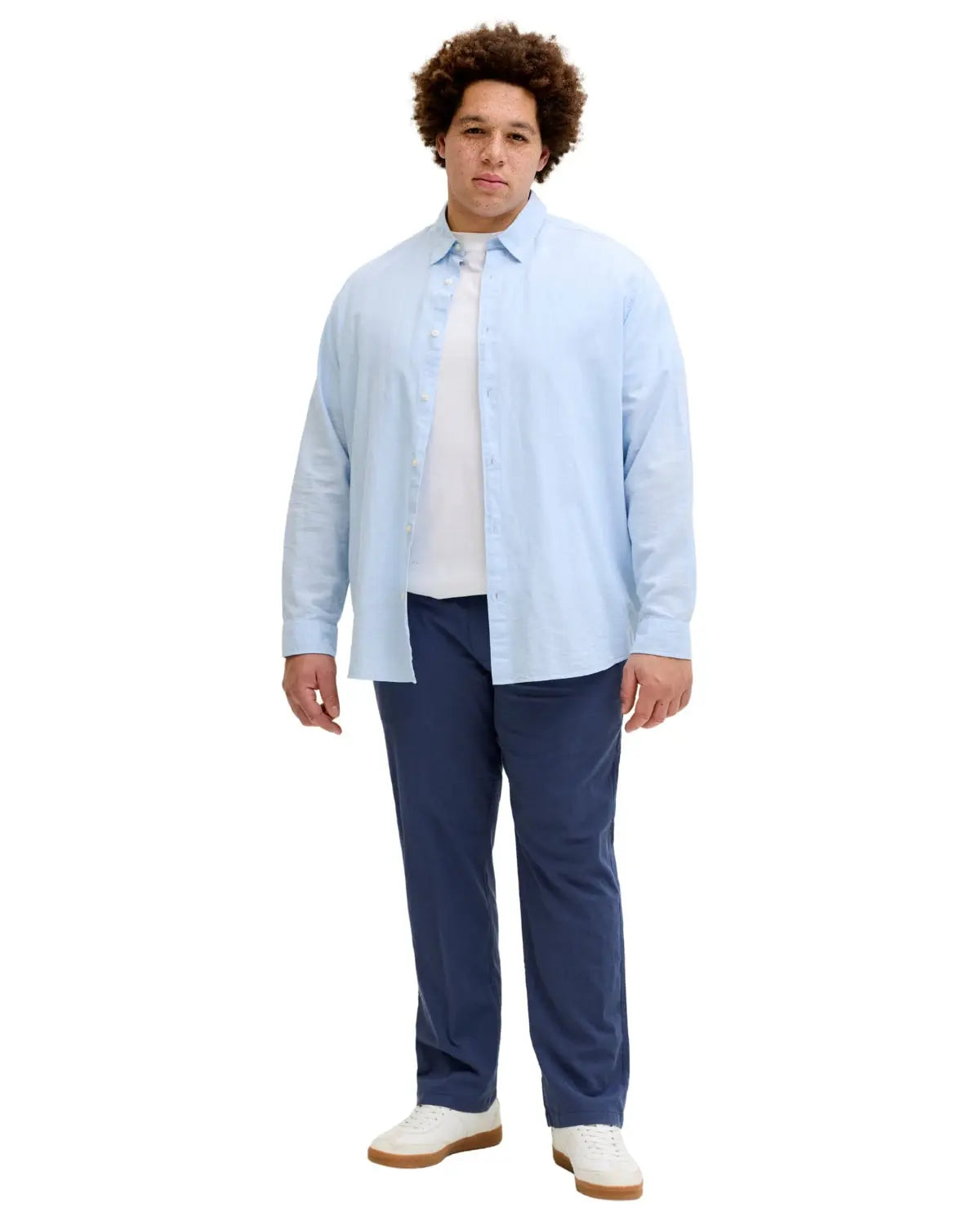 Pánské velké chino kalhoty s lnem Jack &amp; Jones 12294266 tmavě modré