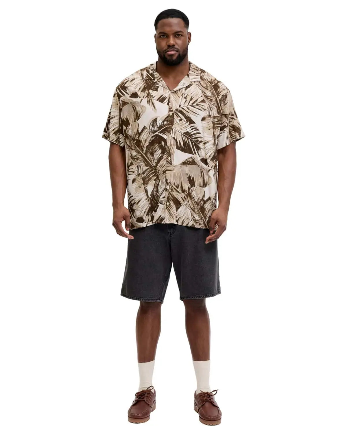 Velká pánská vzorovaná košile s krátkým rukávem Jack &amp; Jones 12294290 béžová